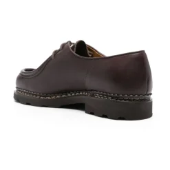 Brown Leather Derby Flat Shoes