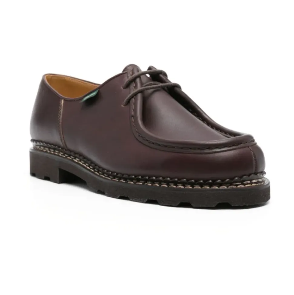 Brown Leather Derby Flat Shoes