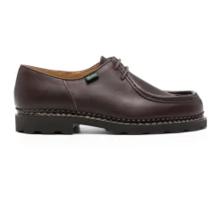Brown Leather Derby Flat Shoes