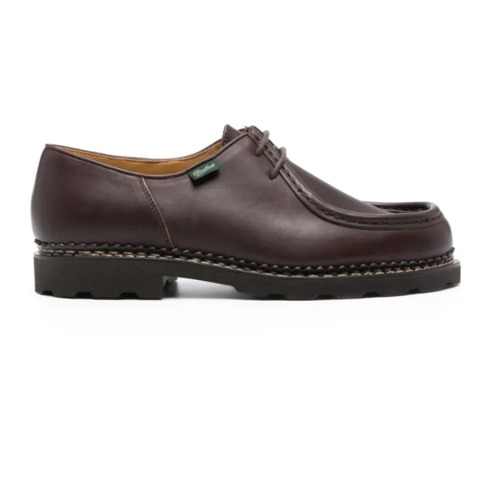 Brown Leather Derby Flat Shoes