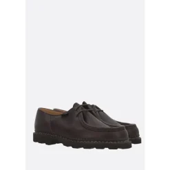 Brown Leather Derby Flat Shoes