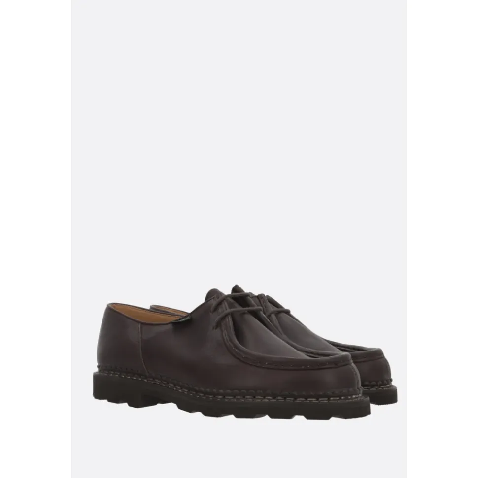 Brown Leather Derby Flat Shoes
