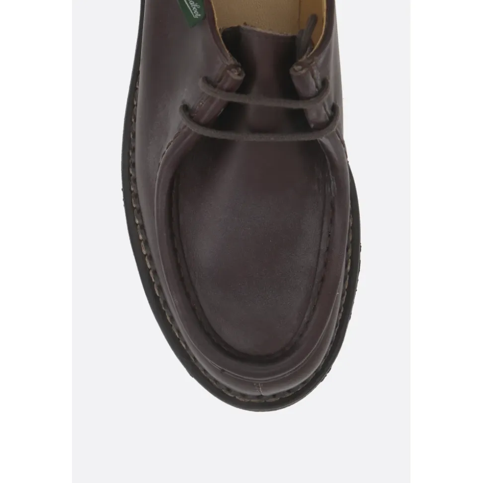 Brown Leather Derby Flat Shoes