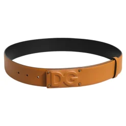 Brown Leather DG Logo Embossed Belt
