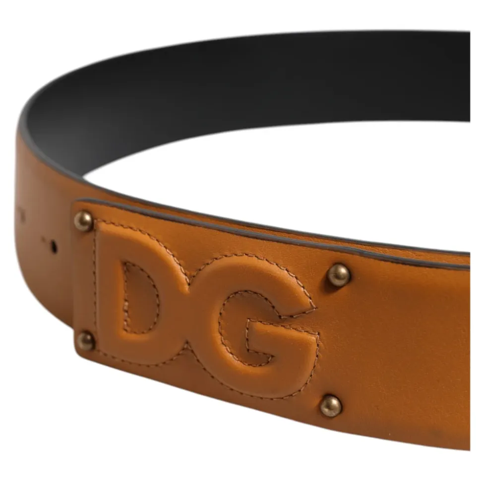 Brown Leather DG Logo Embossed Belt