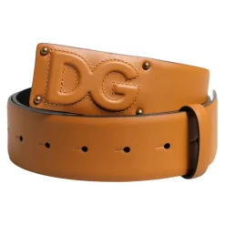 Brown Leather DG Logo Embossed Belt