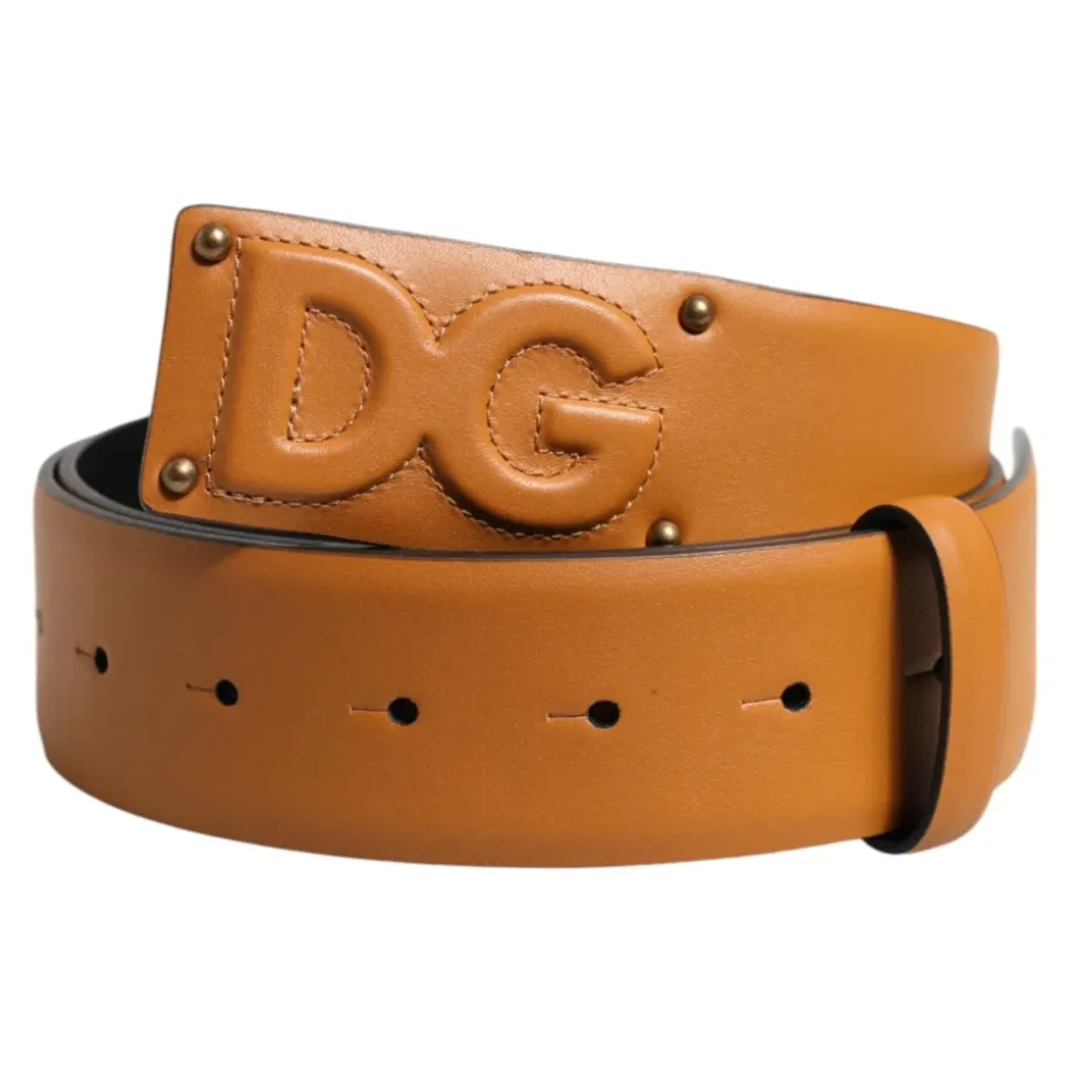 Brown Leather DG Logo Embossed Belt