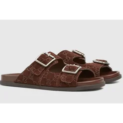 Brown Leather Flat Sole Slides