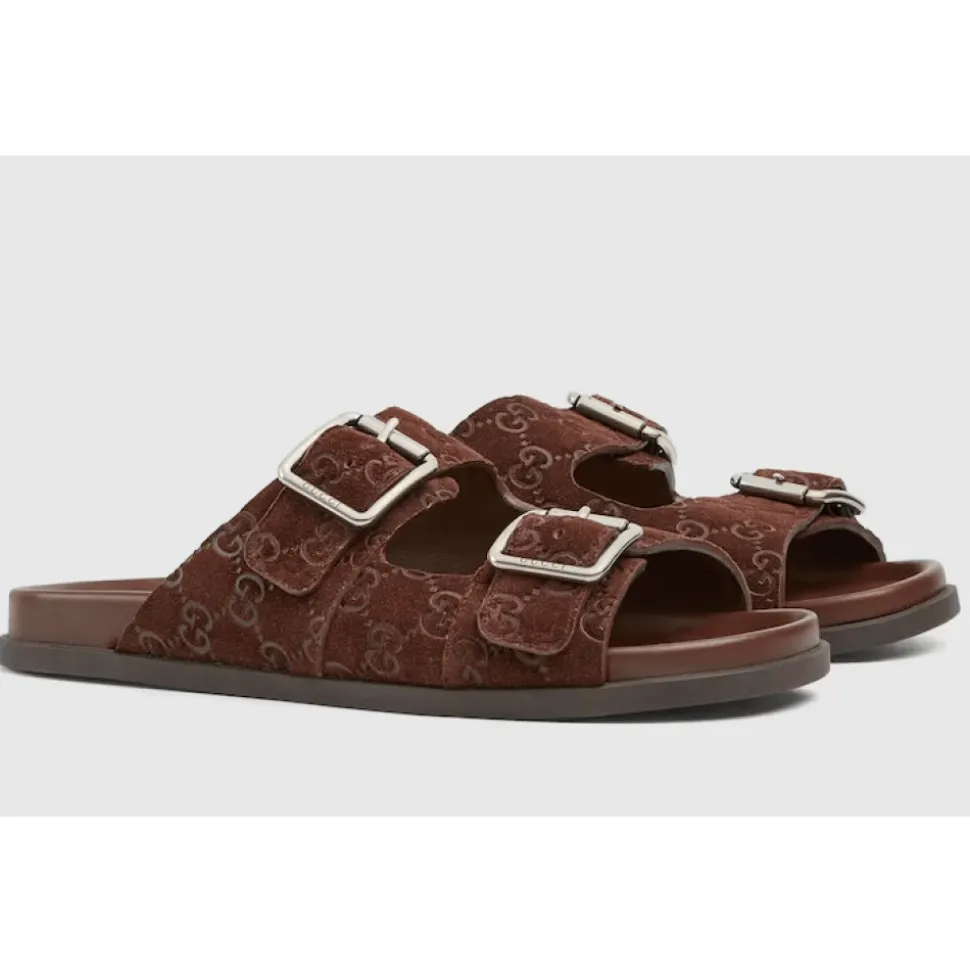 Brown Leather Flat Sole Slides