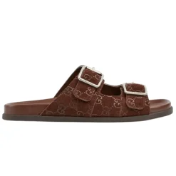 Brown Leather Flat Sole Slides