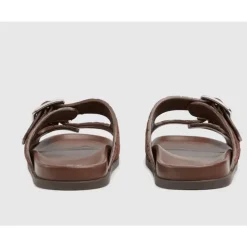 Brown Leather Flat Sole Slides