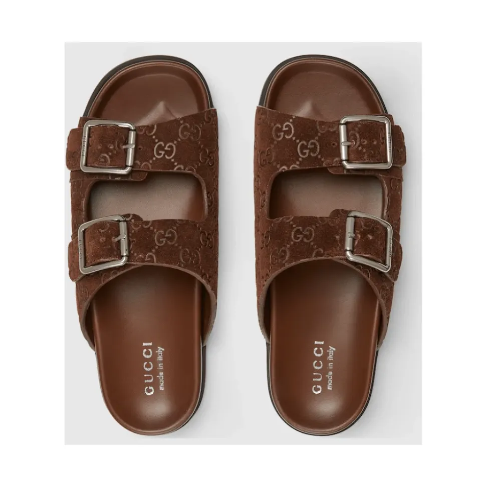 Brown Leather Flat Sole Slides