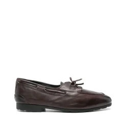 Brown Leather Lace-Up Flat Shoes