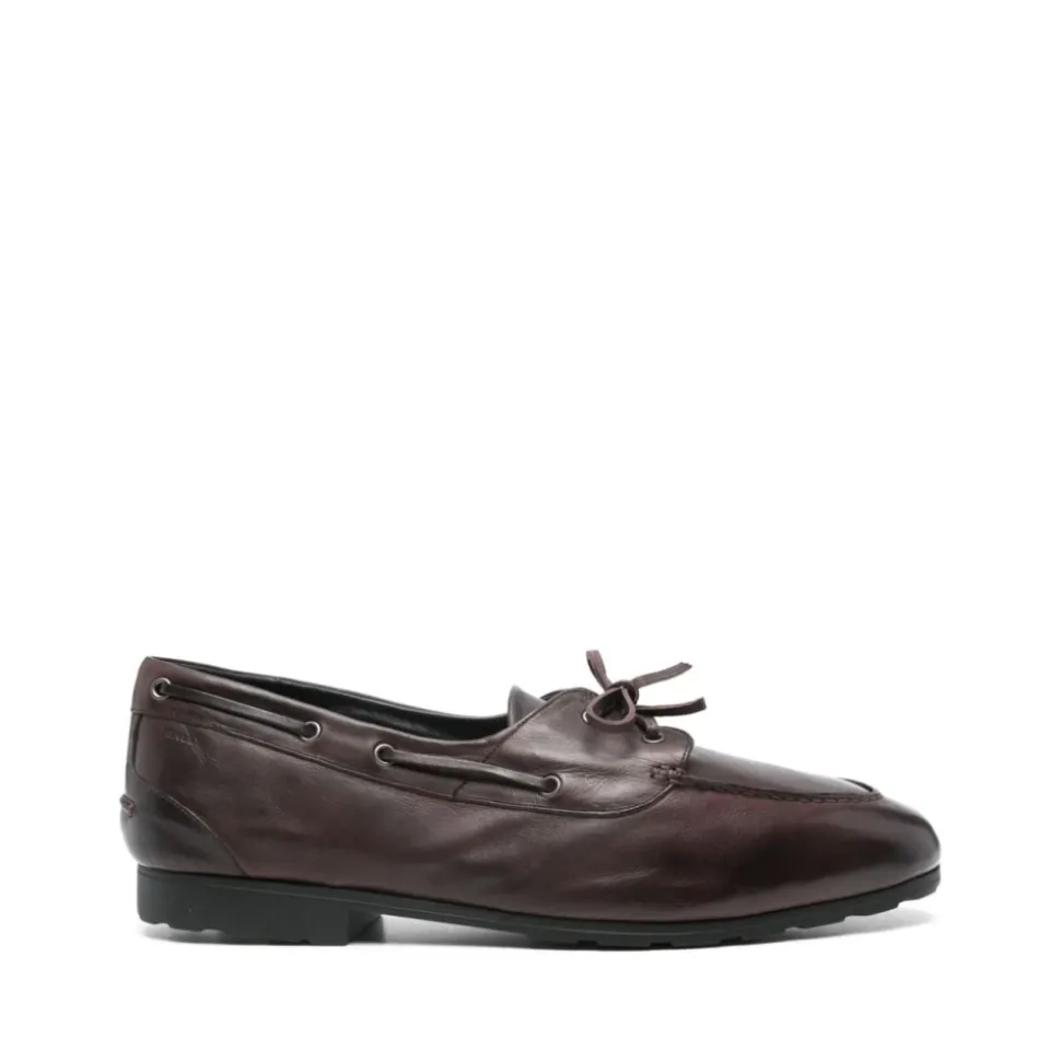 Brown Leather Lace-Up Flat Shoes