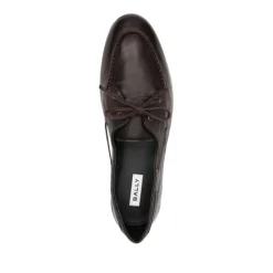 Brown Leather Lace-Up Flat Shoes