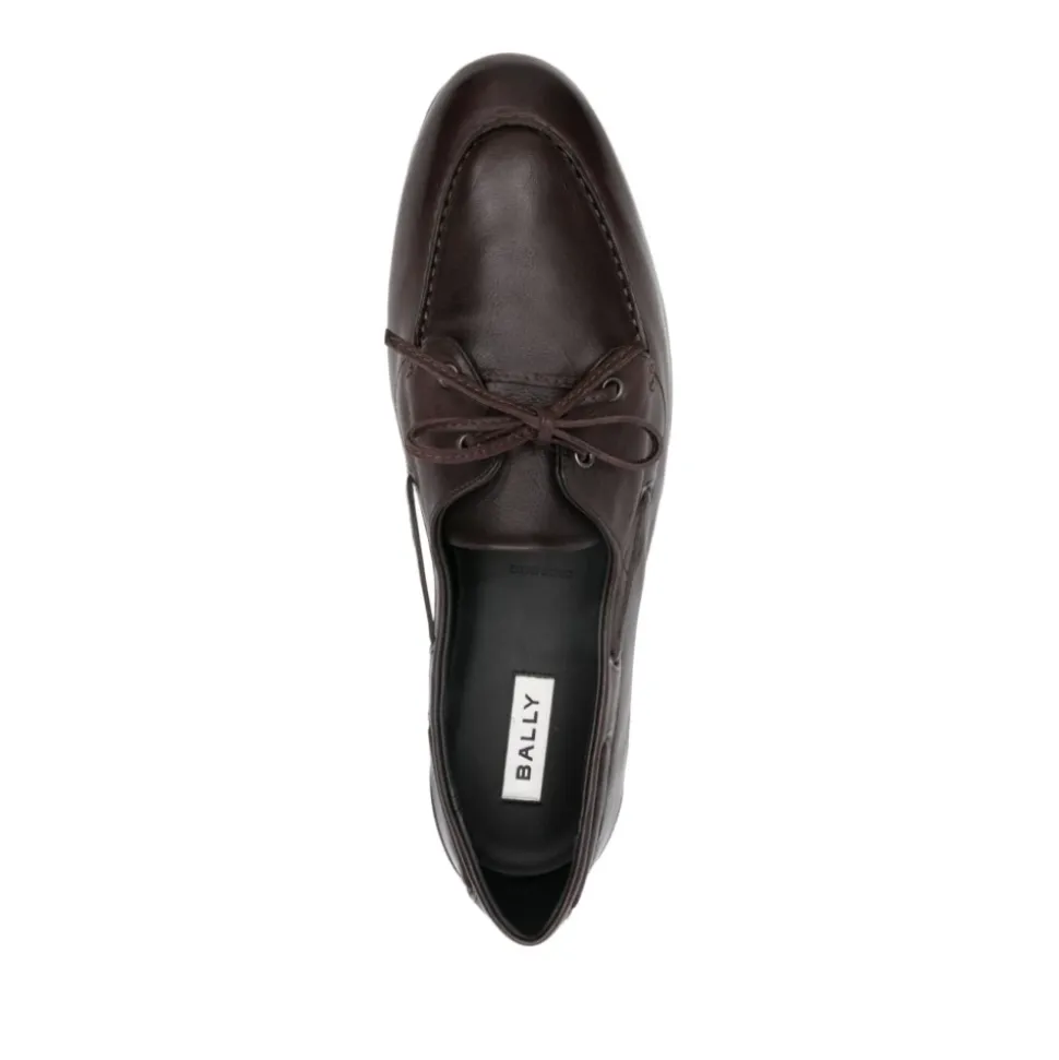 Brown Leather Lace-Up Flat Shoes