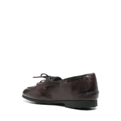 Brown Leather Lace-Up Flat Shoes