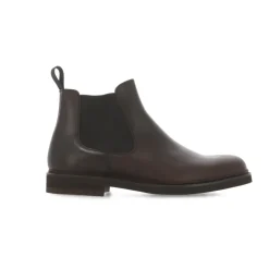 Brown Leather Men's Boots with Fabric Insert