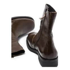 Brown Leather Zip Ankle Boots