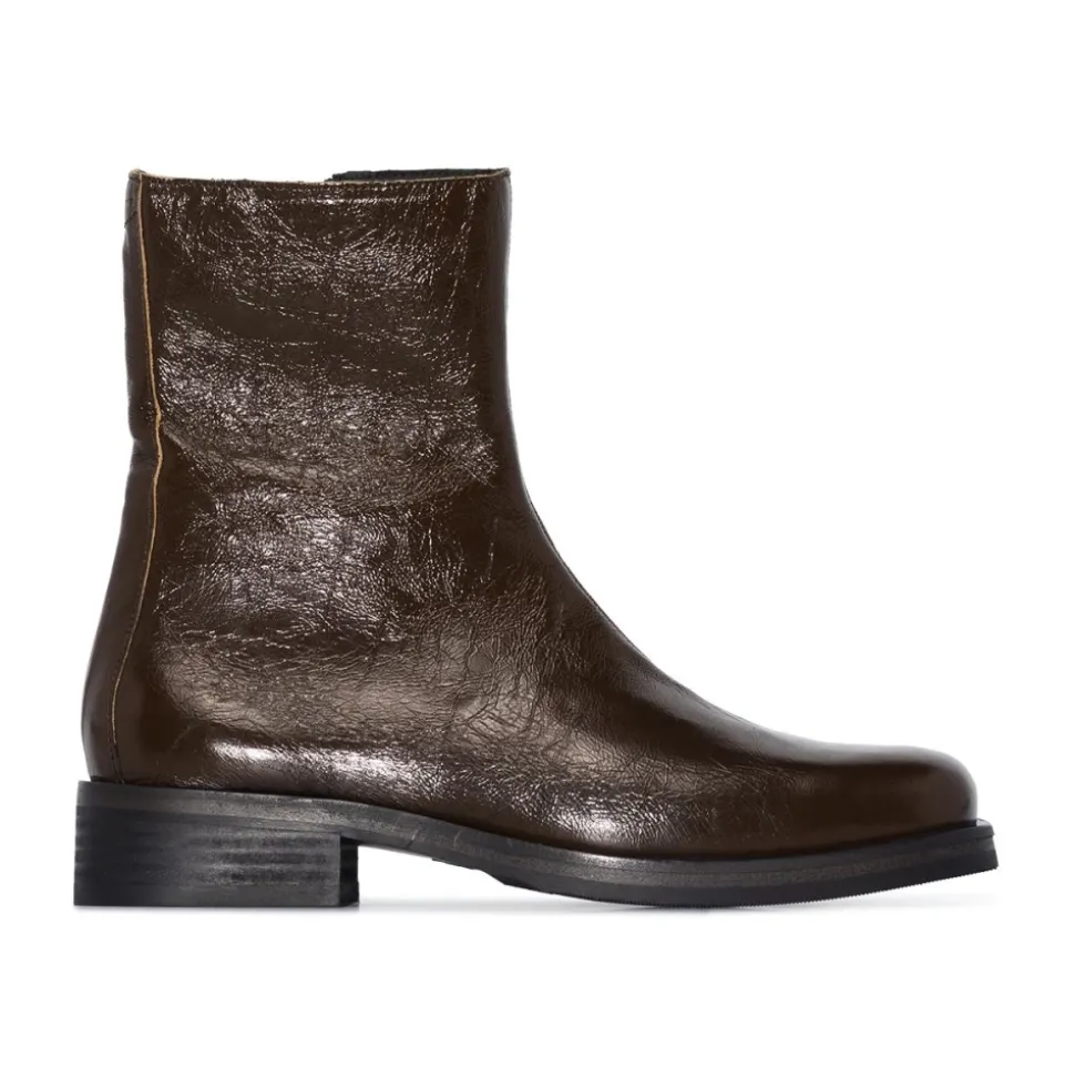 Brown Leather Zip Ankle Boots