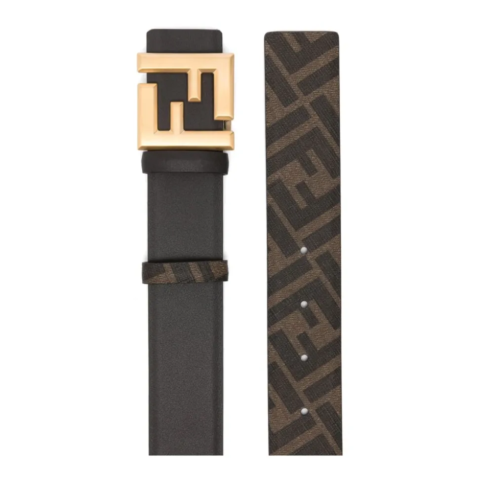 Brown Logo-Buckle Detail Adjustable Belt
