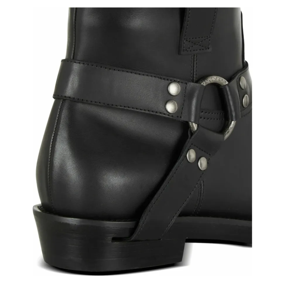 Calfskin leather biker ankle boots
