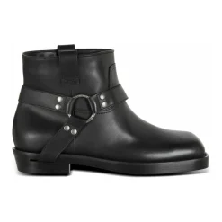 Calfskin leather biker ankle boots