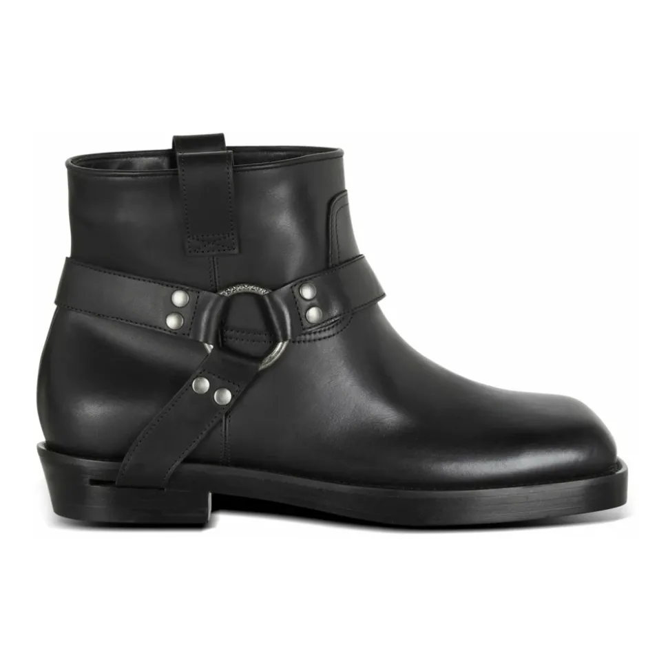 Calfskin leather biker ankle boots