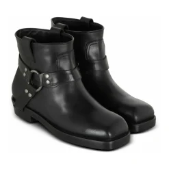 Calfskin leather biker ankle boots