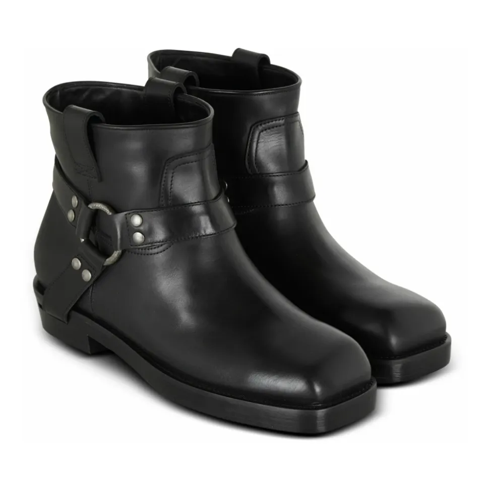 Calfskin leather biker ankle boots