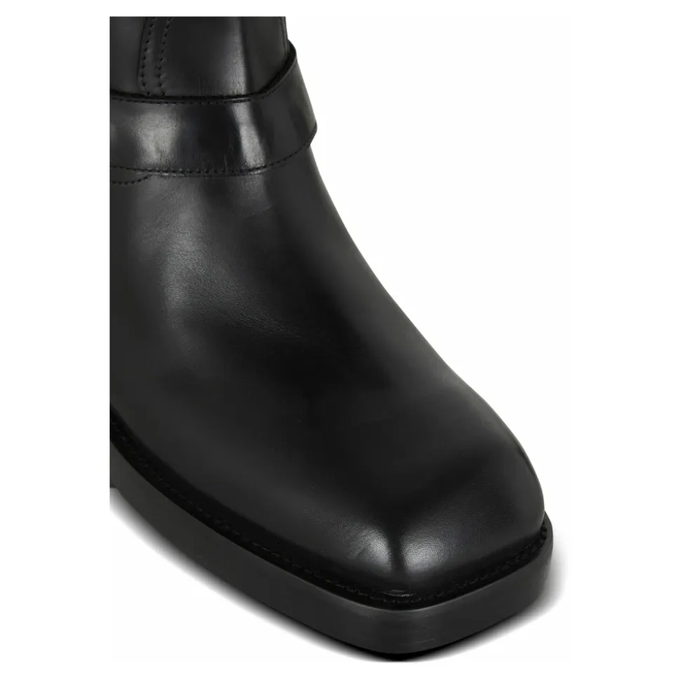 Calfskin leather biker ankle boots