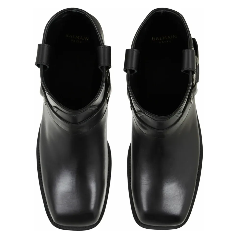 Calfskin leather biker ankle boots