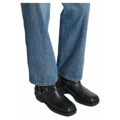 Calfskin leather biker ankle boots