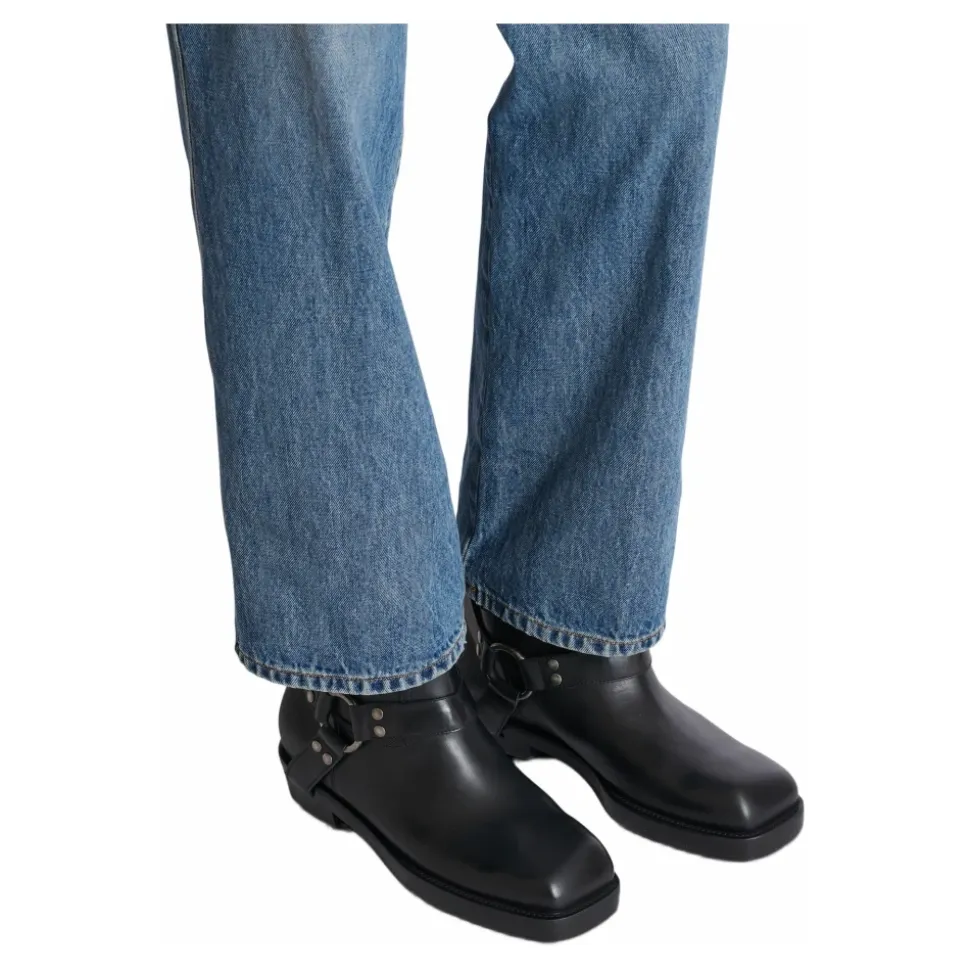Calfskin leather biker ankle boots