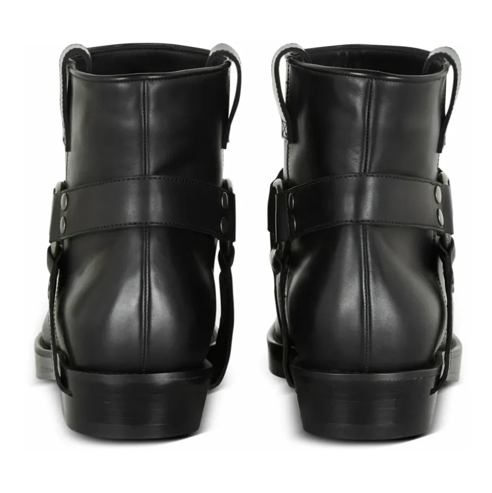 Calfskin leather biker ankle boots