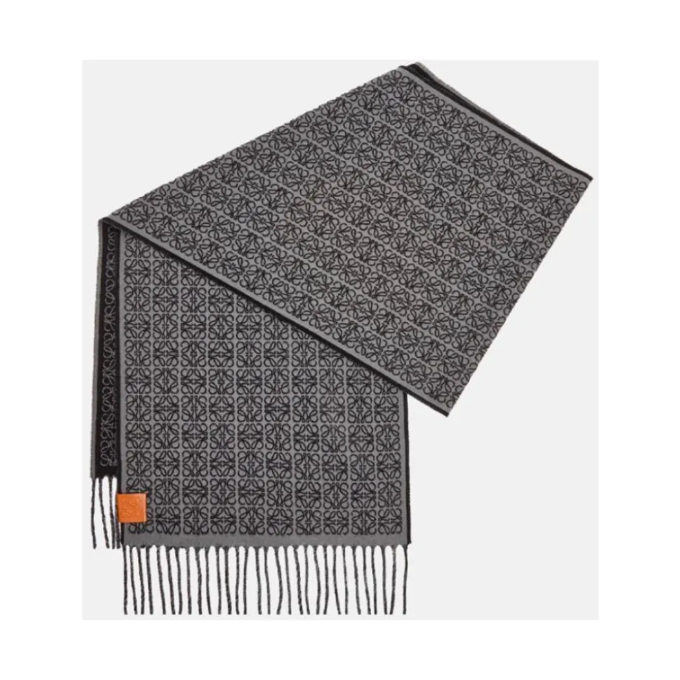 Cashmere Anagram Scarf with Fringes