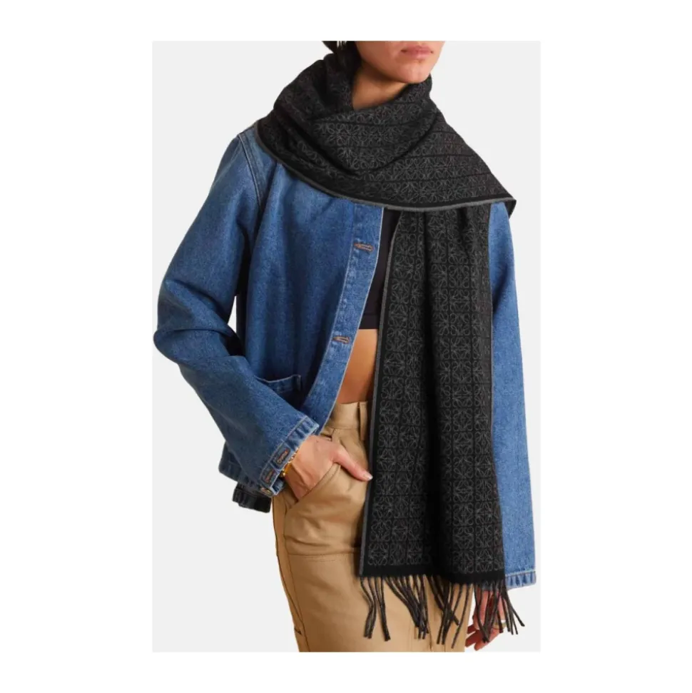 Cashmere Anagram Scarf with Fringes