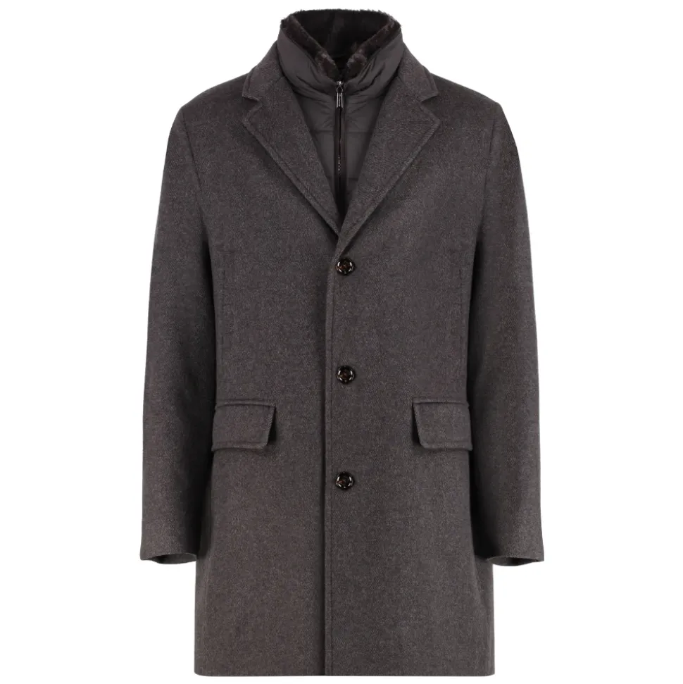 Cashmere Coat with Removable Fur Collar