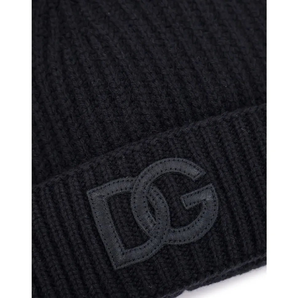 Cashmere Ribbed Hat with Embroidery
