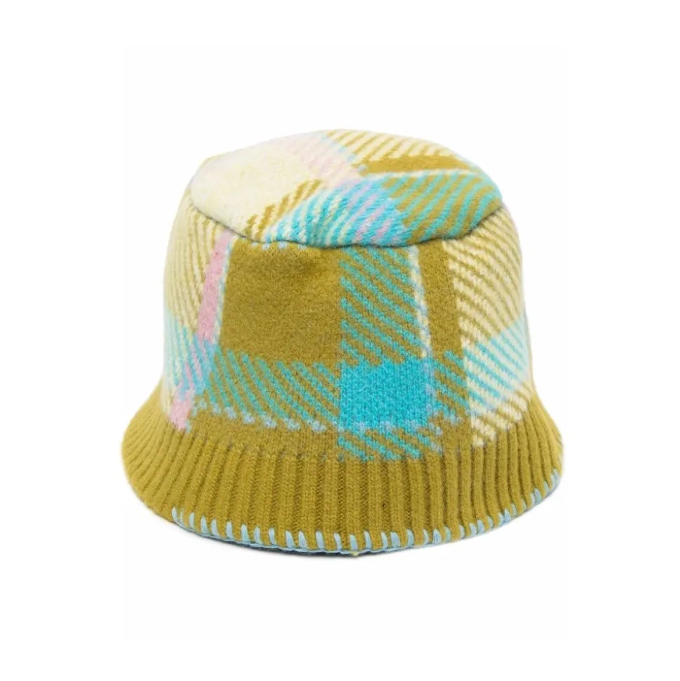 Checked Knitted Bucket Hat