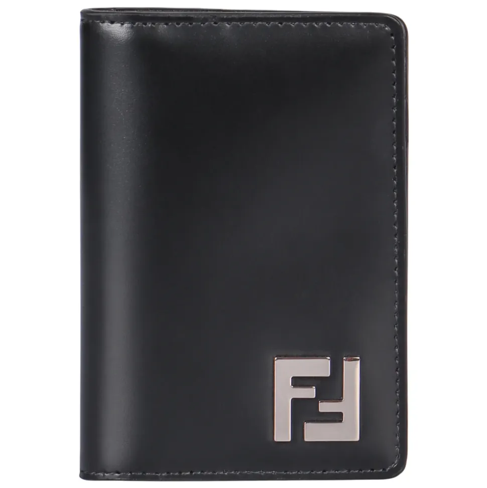 Check motif leather card holder