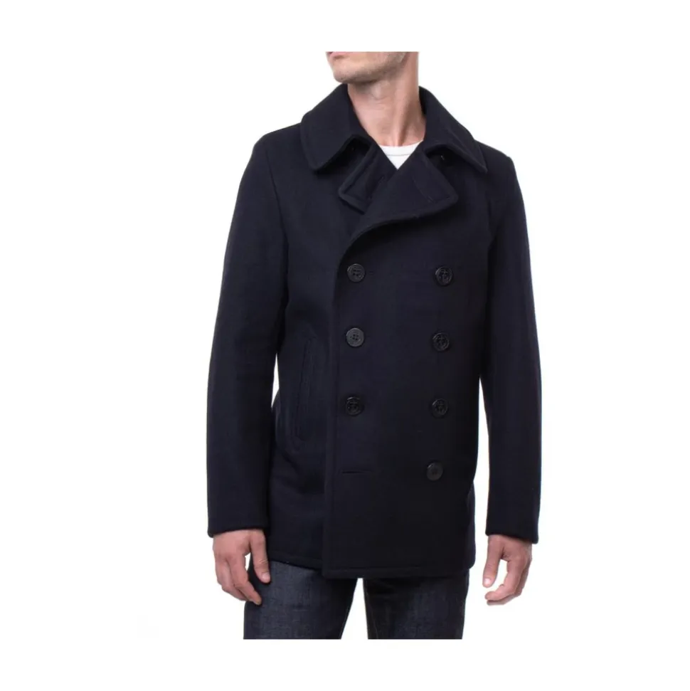 Classic Navy Peacoat with Double Breasted Buttons