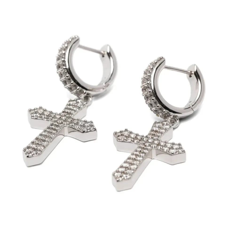 Cross Pendant Hoop Earrings