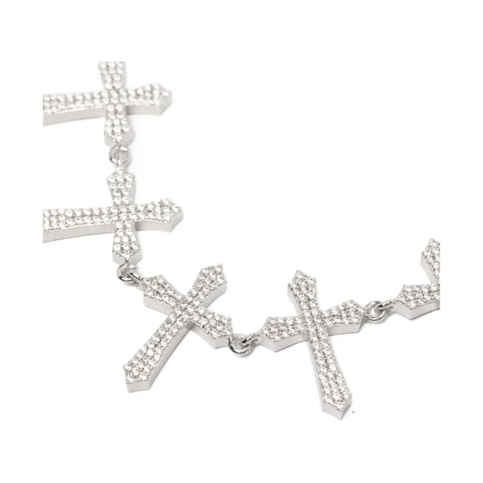 Crystal-Embellished Cross-Link Necklace