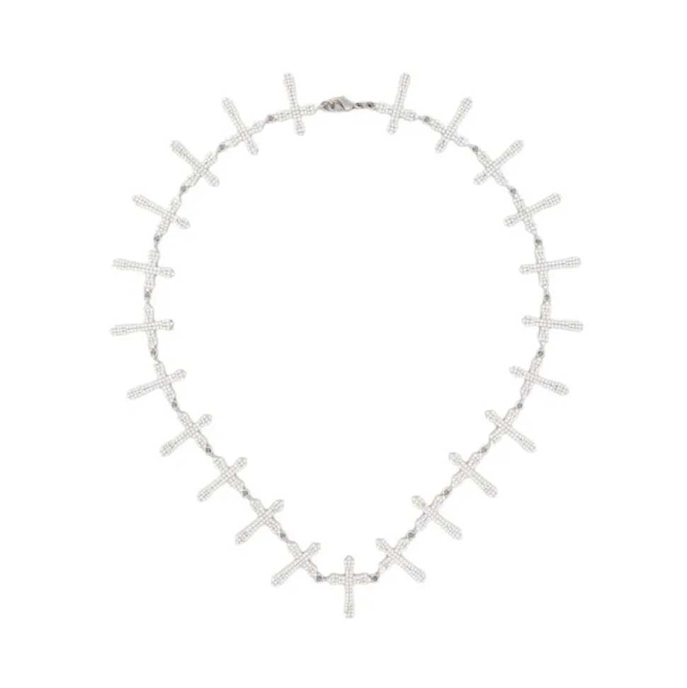 Crystal-Embellished Cross-Link Necklace