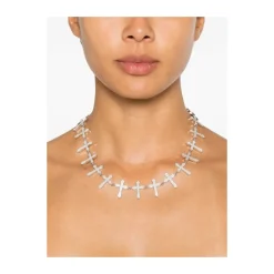 Crystal-Embellished Cross-Link Necklace