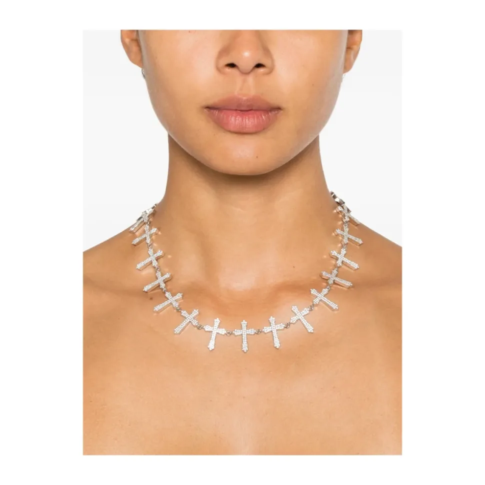 Crystal-Embellished Cross-Link Necklace