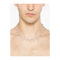 Crystal-Embellished Cross-Link Necklace