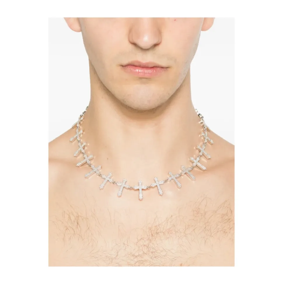 Crystal-Embellished Cross-Link Necklace