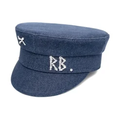 Crystal-Embellished Denim Baker Boy Cap